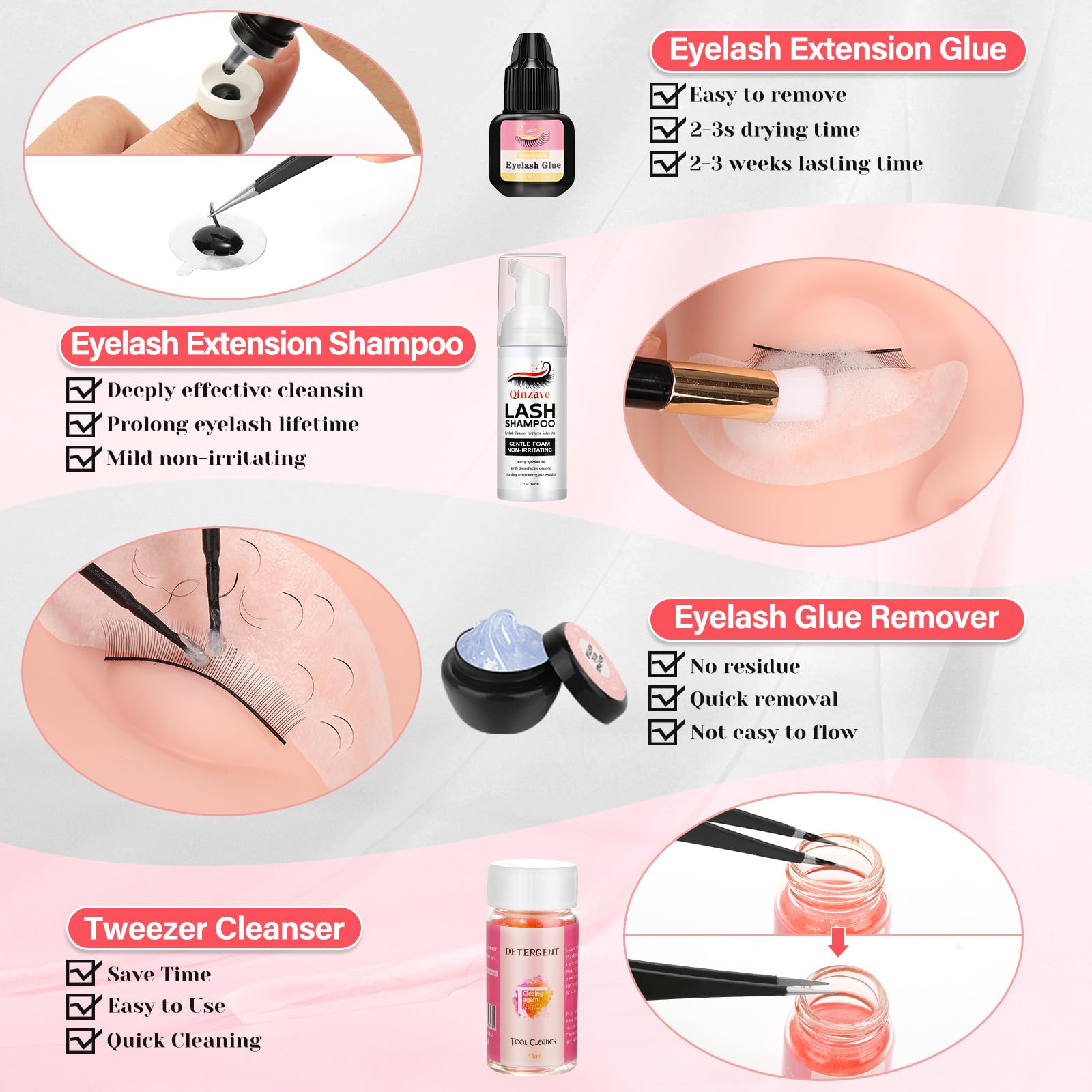 Qinzave eyelash glue ready for steady bonding during trials.