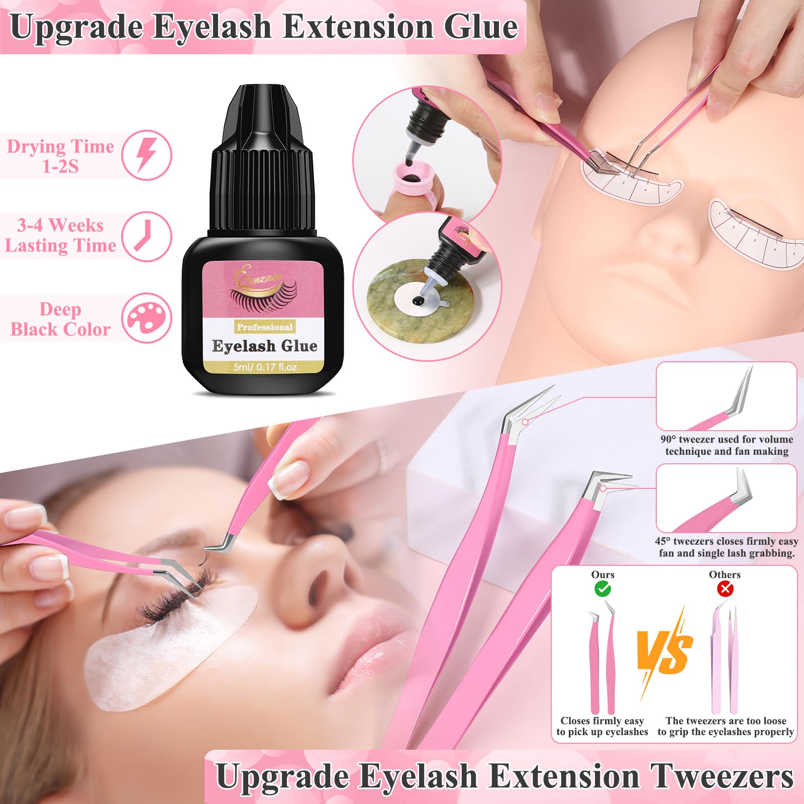 Qinzave Lashes Kit eyelash glue bottle with fast-drying, strong-bond performance for practice.