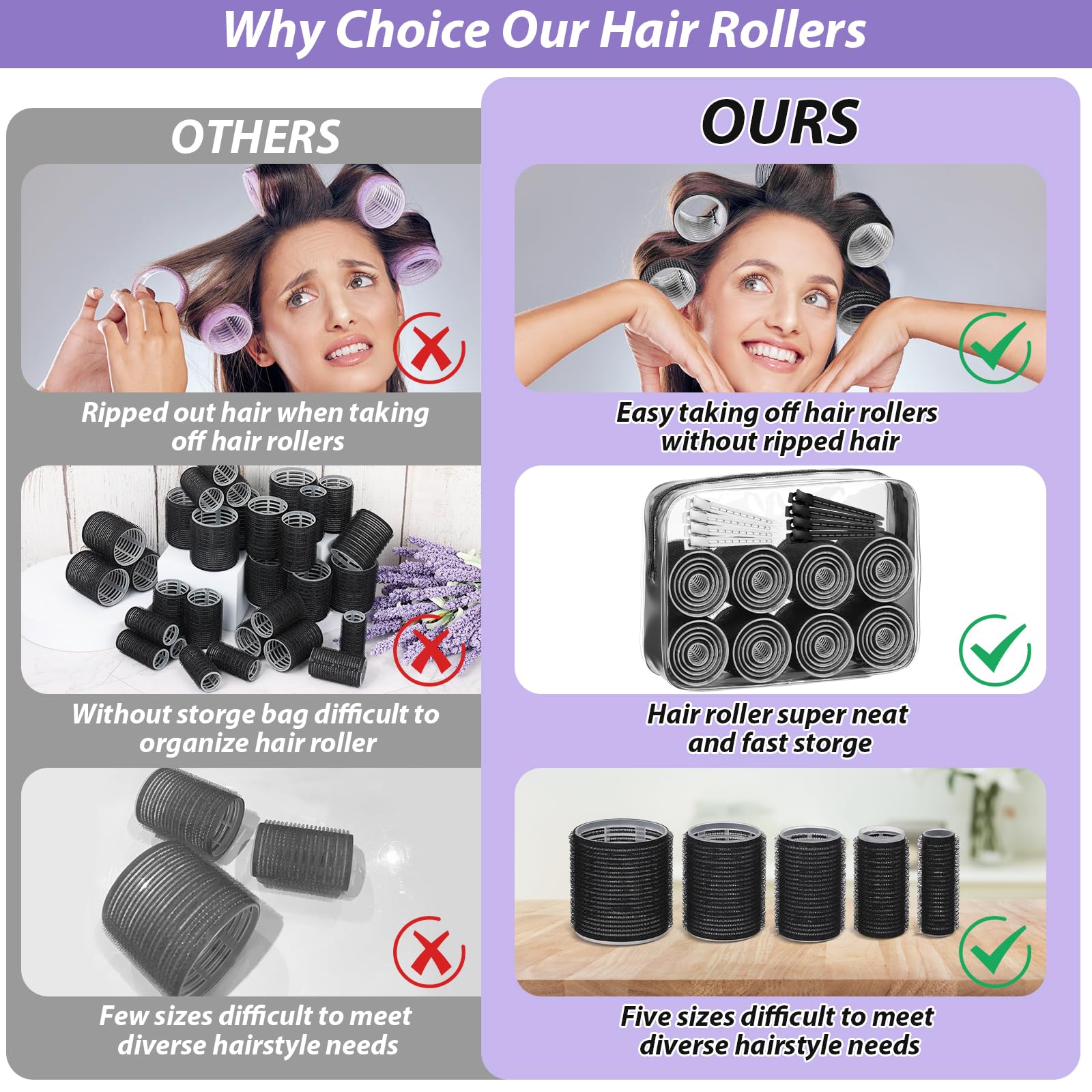 Qinzave self-grip rollers close-up highlighting secure grip and user-friendly design.