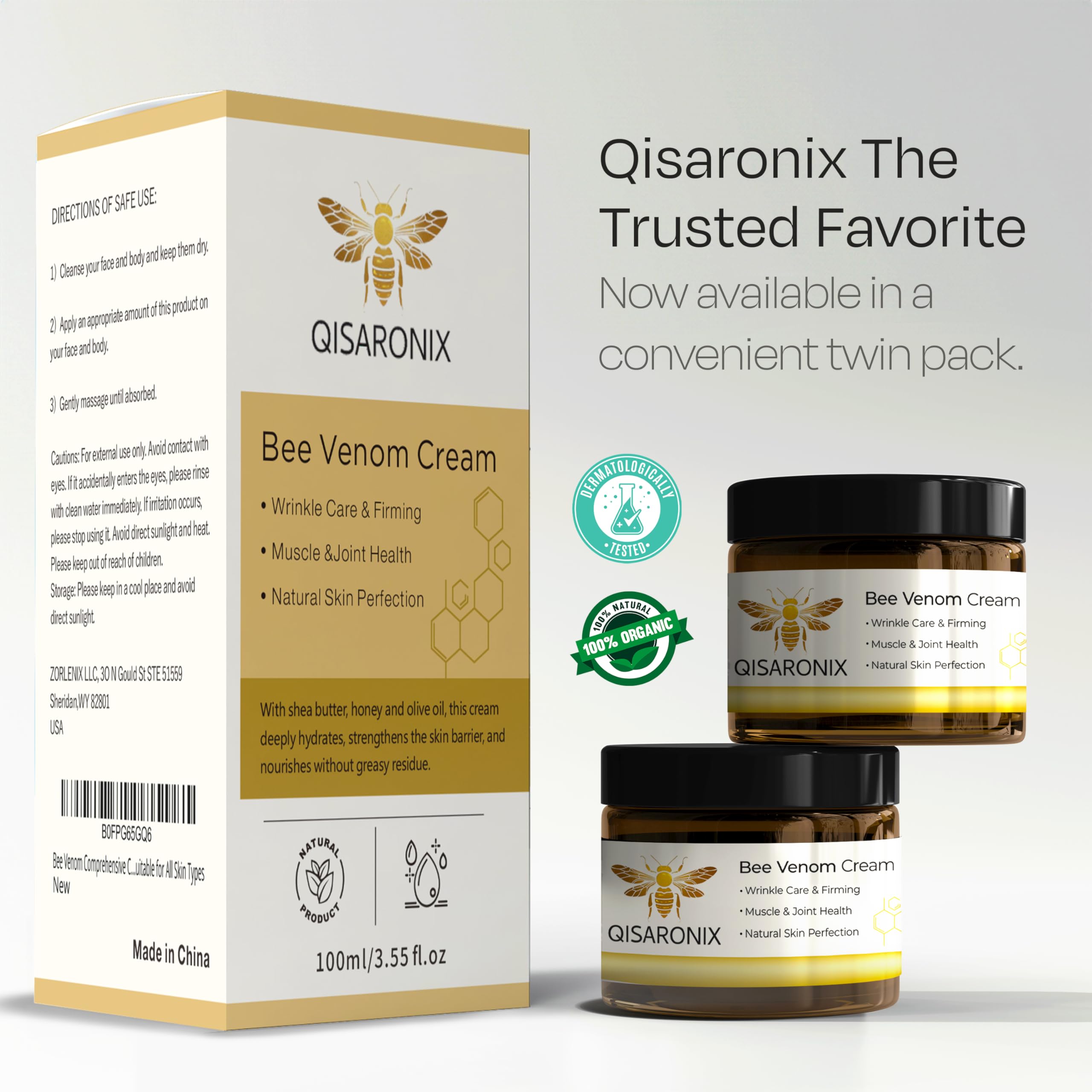 QISARONIX creamy texture swirl shows lightweight feel.