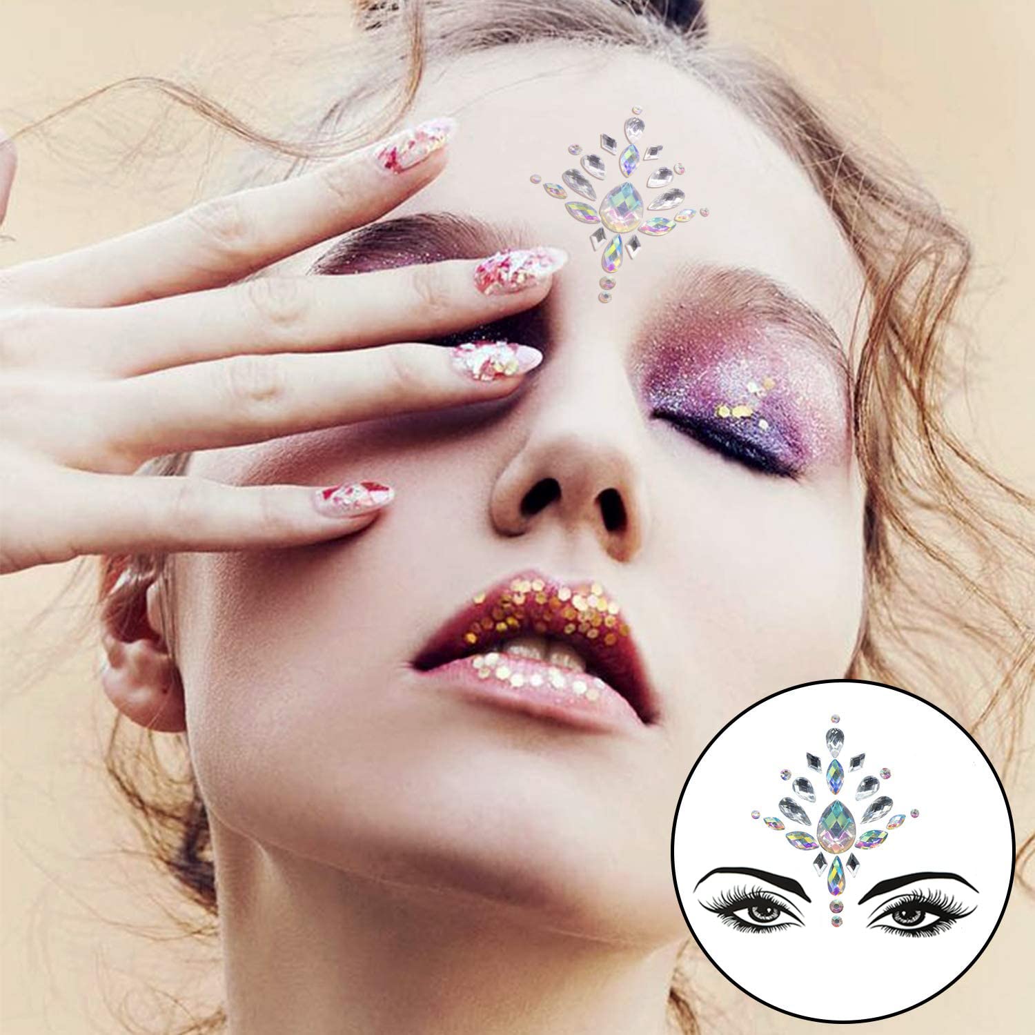 Qiseven joyas faciales sirena, aplicación fácil sin pegamento adicional.