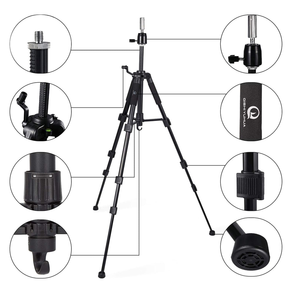 QISHI YUHUA wig stand tripod height adjustment for precise positioning
