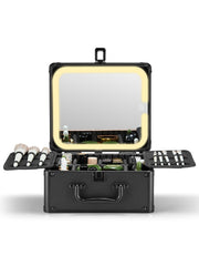 Qislee makeup box with detachable lighted mirror for on-the-go vanity