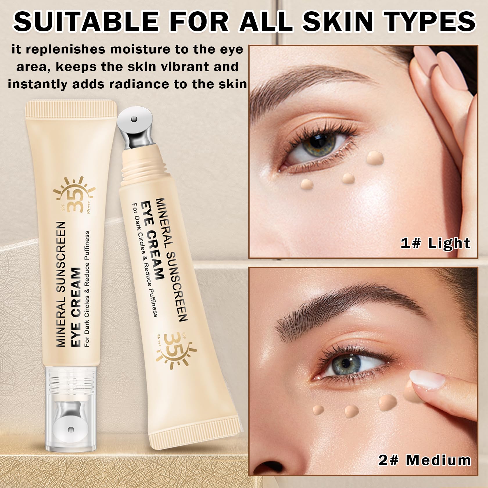 Night-time routine with QIUFSSE eye cream suggests versatile use.