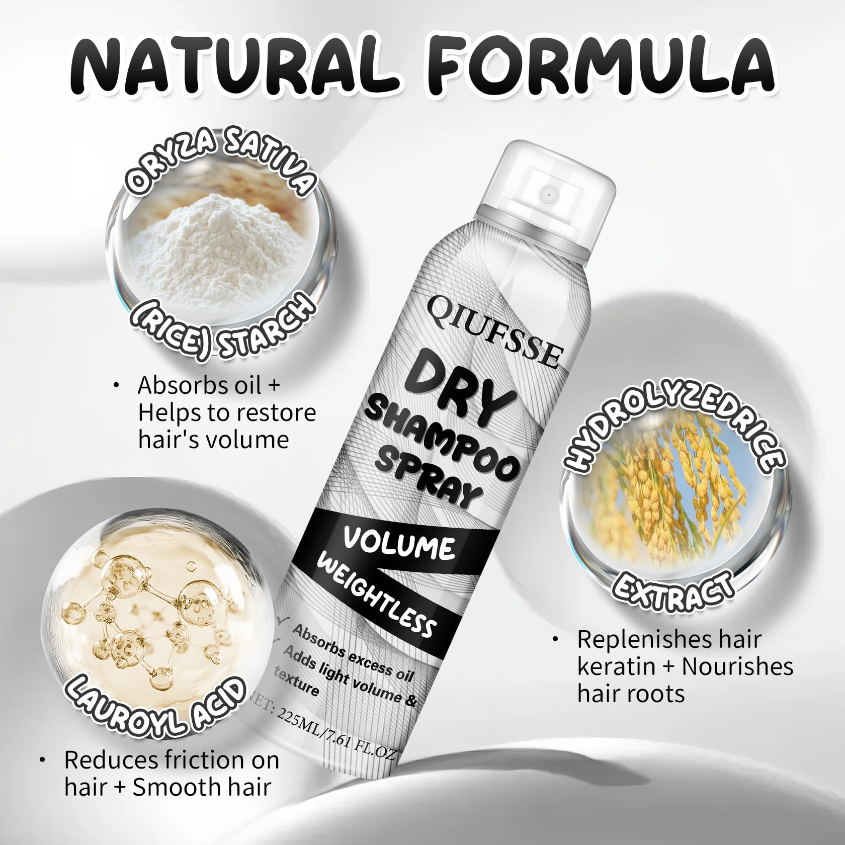 Hair looks refreshed and more voluminous after using QIUFSSE dry shampoo