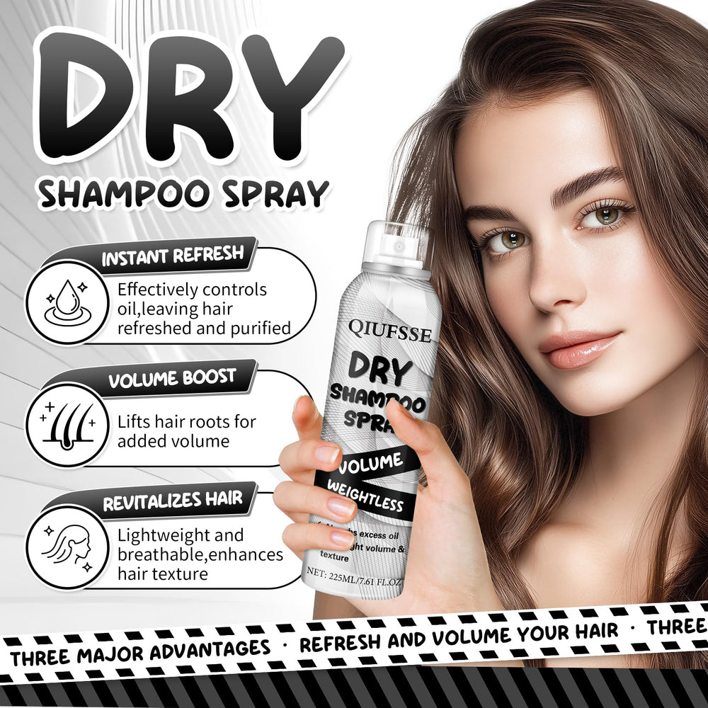 QIUFSSE dry shampoo spray applied to roots for instant oil absorption