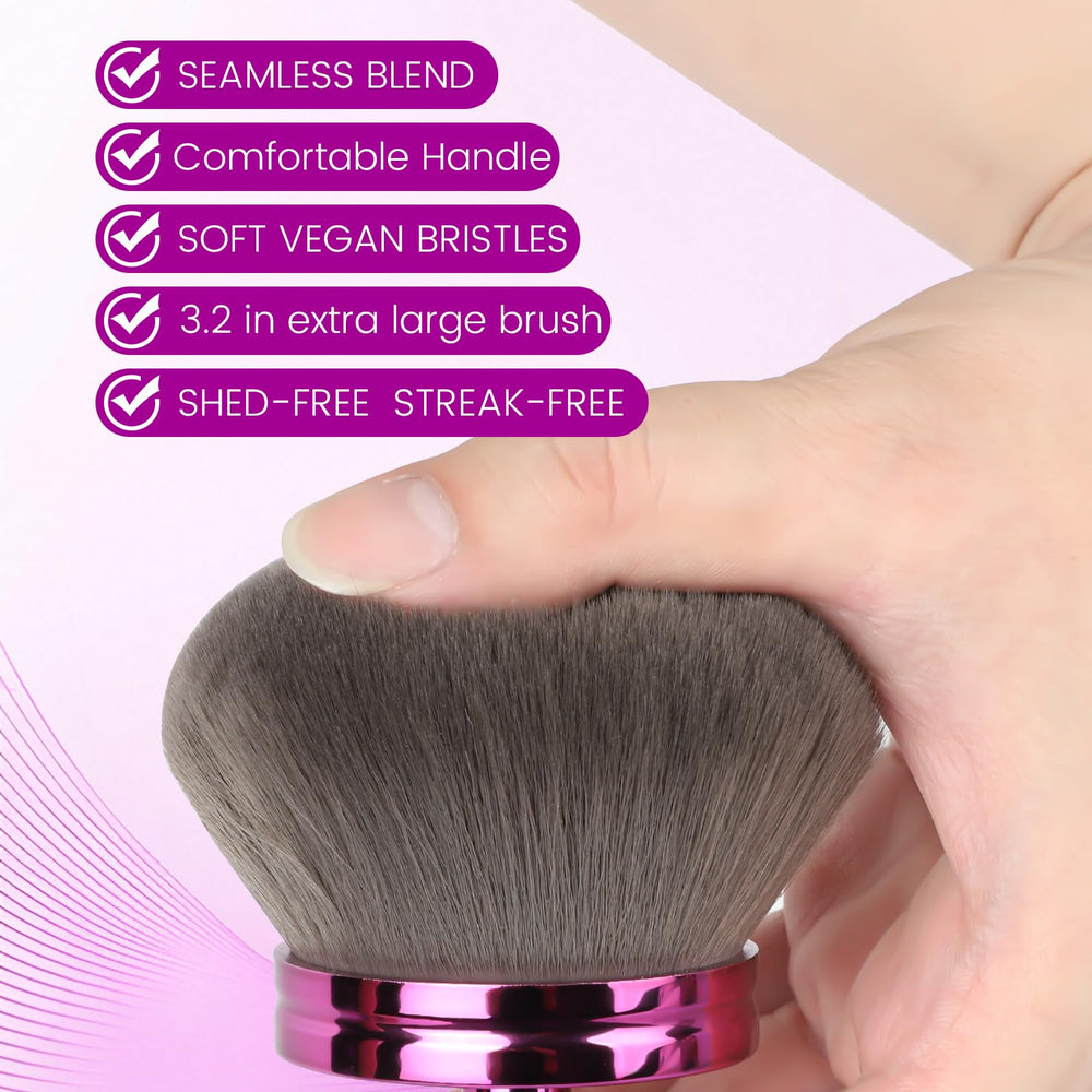 QJKLWV Rose Purple Kabuki Brush with ergonomic handle for precise blending