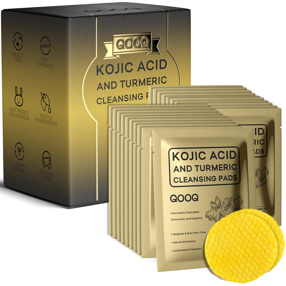 QOOQ turmeric-kojic-acid cleansing pad packaging keeps pads fresh for travel.