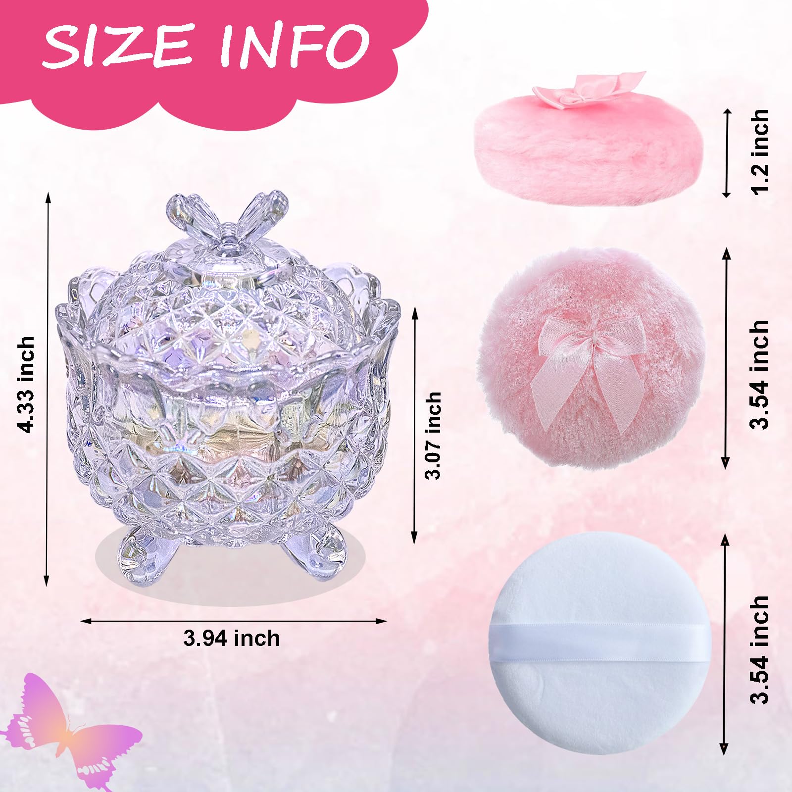 Qopoto crystal glass powder container stores puffs with style.