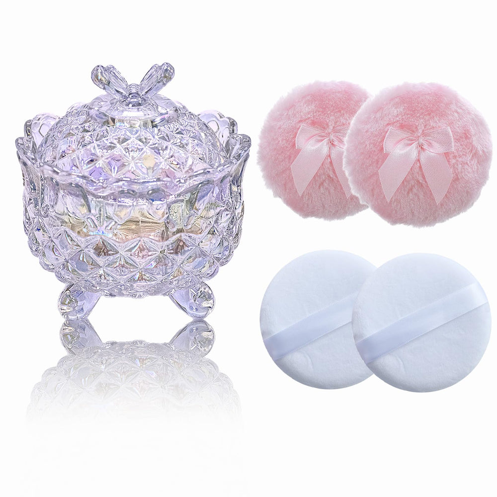 Qopoto glitter butterfly powder puff for smooth makeup application.