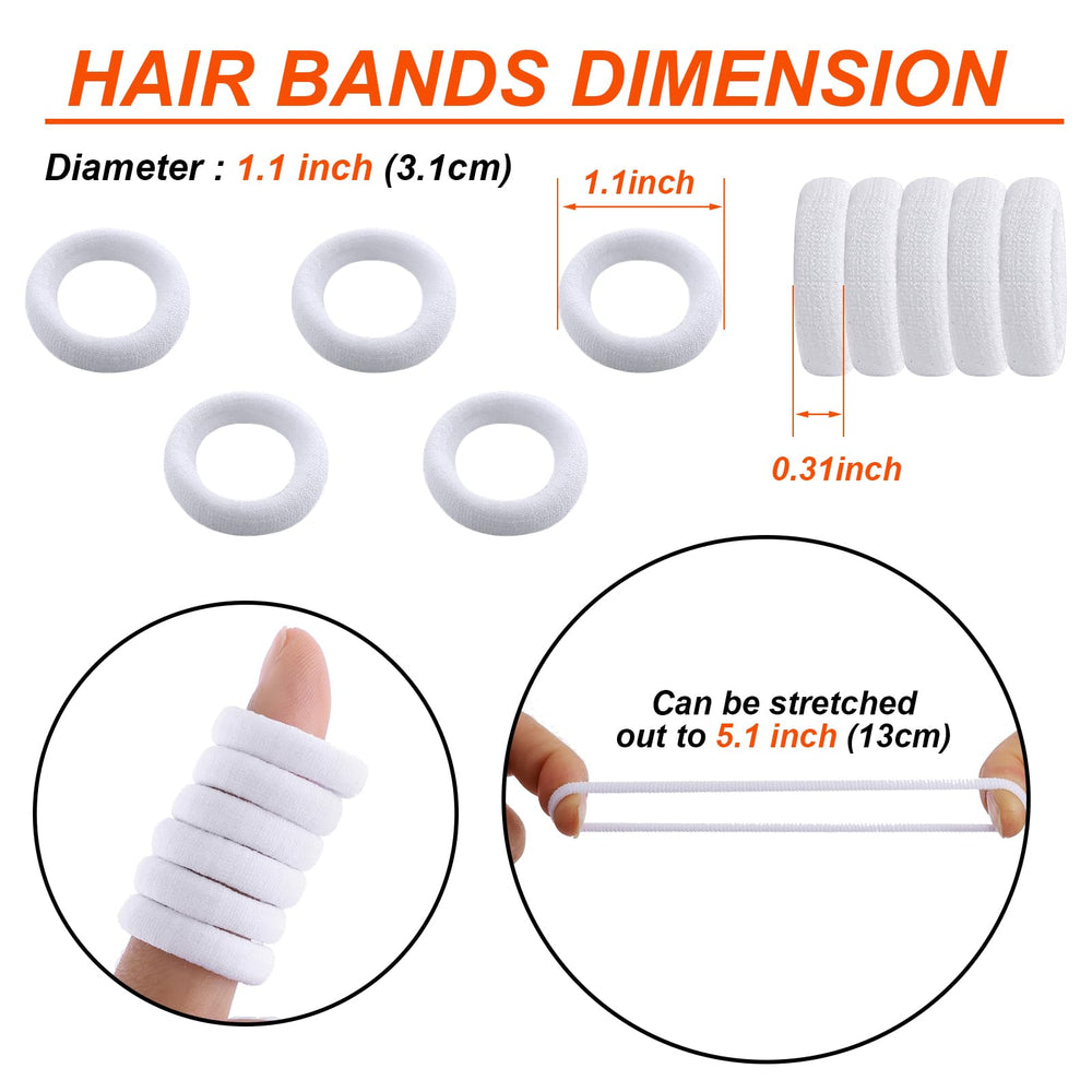 QRTVI white hair ties close-up show smooth cotton-elastic texture.