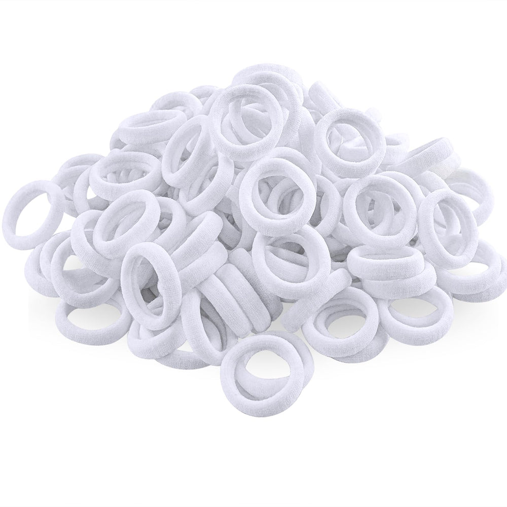 QRTVI white hair ties seamless design demonstrates gentle hold.