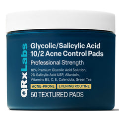 QRxLabs bottle of exfoliating pads for daily acne care and gentle exfoliation.