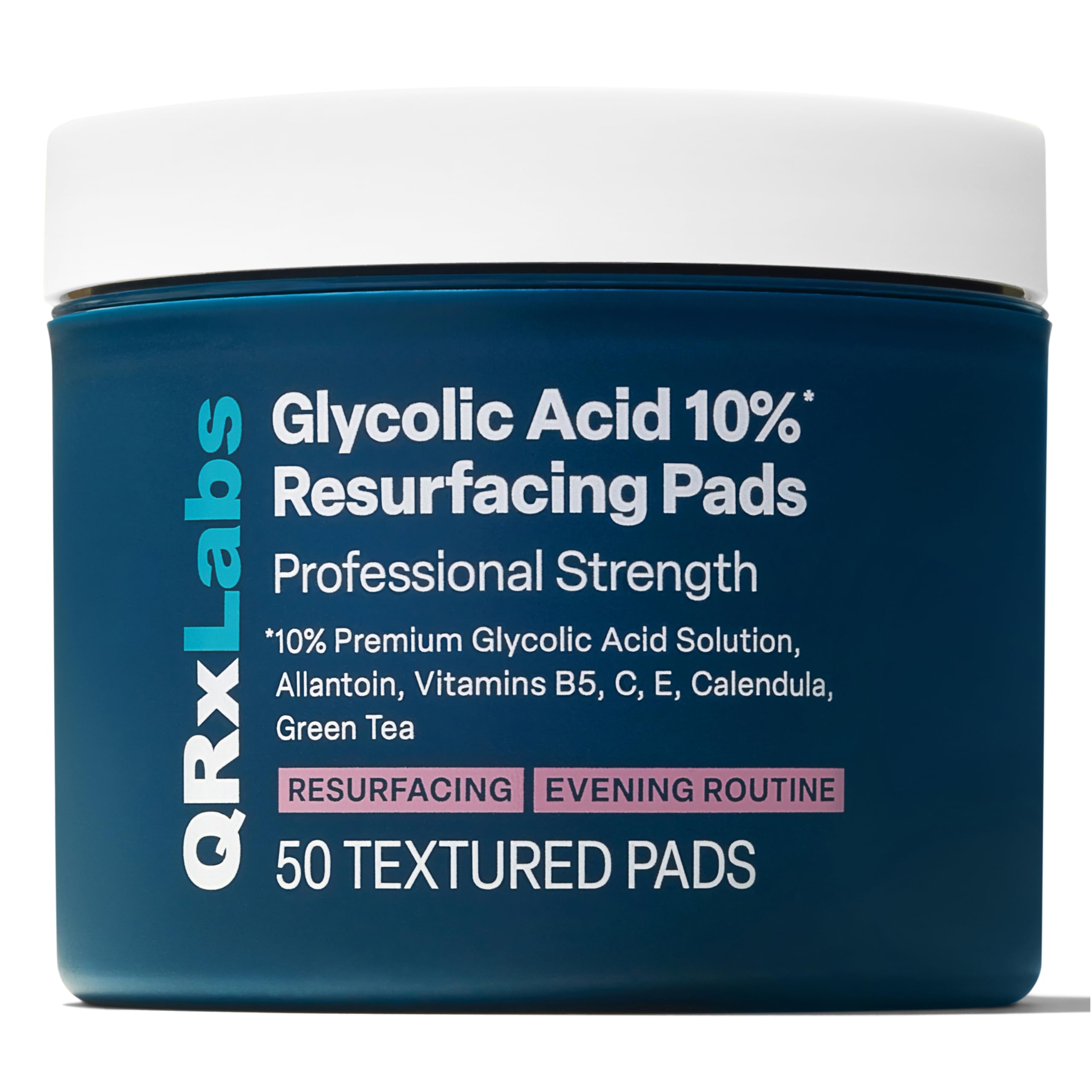 QRxLabs Glycolic Acid Pads jar close-up for at-home exfoliation