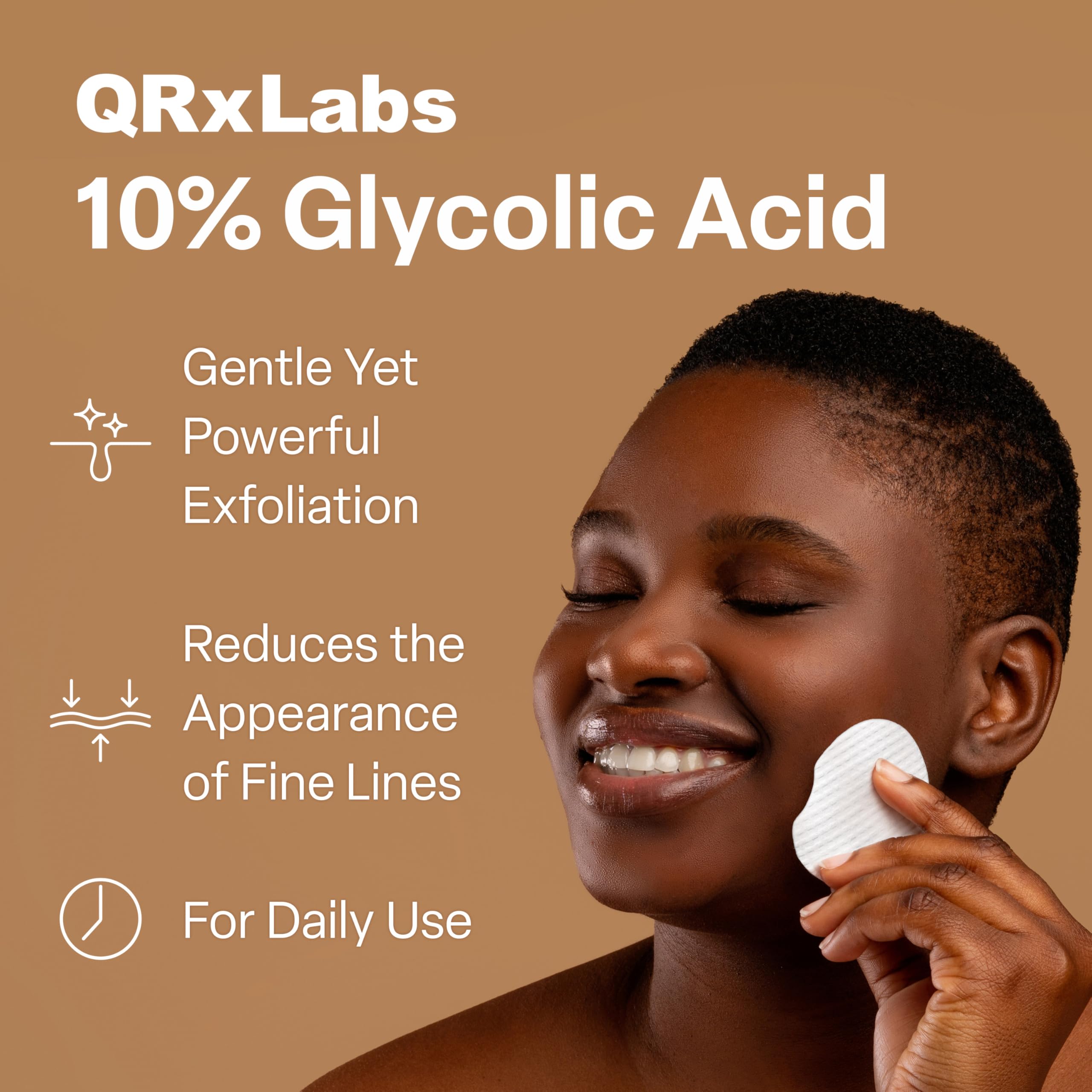 QRxLabs Glycolic Pad on skin for gentle exfoliation