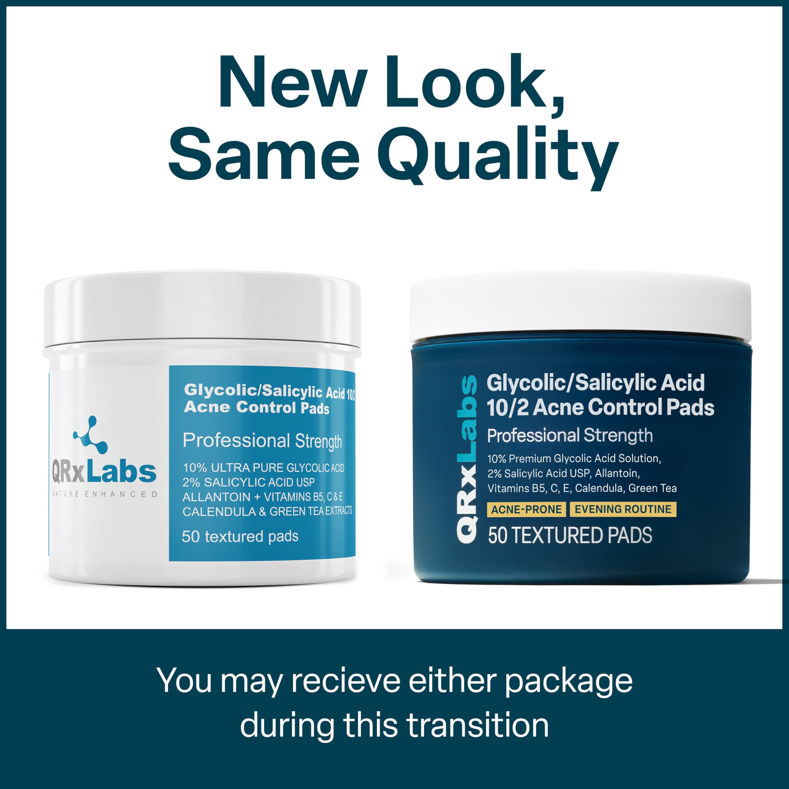 QRxLabs green tea calendula extracts highlight soothing ingredients for balanced skin.