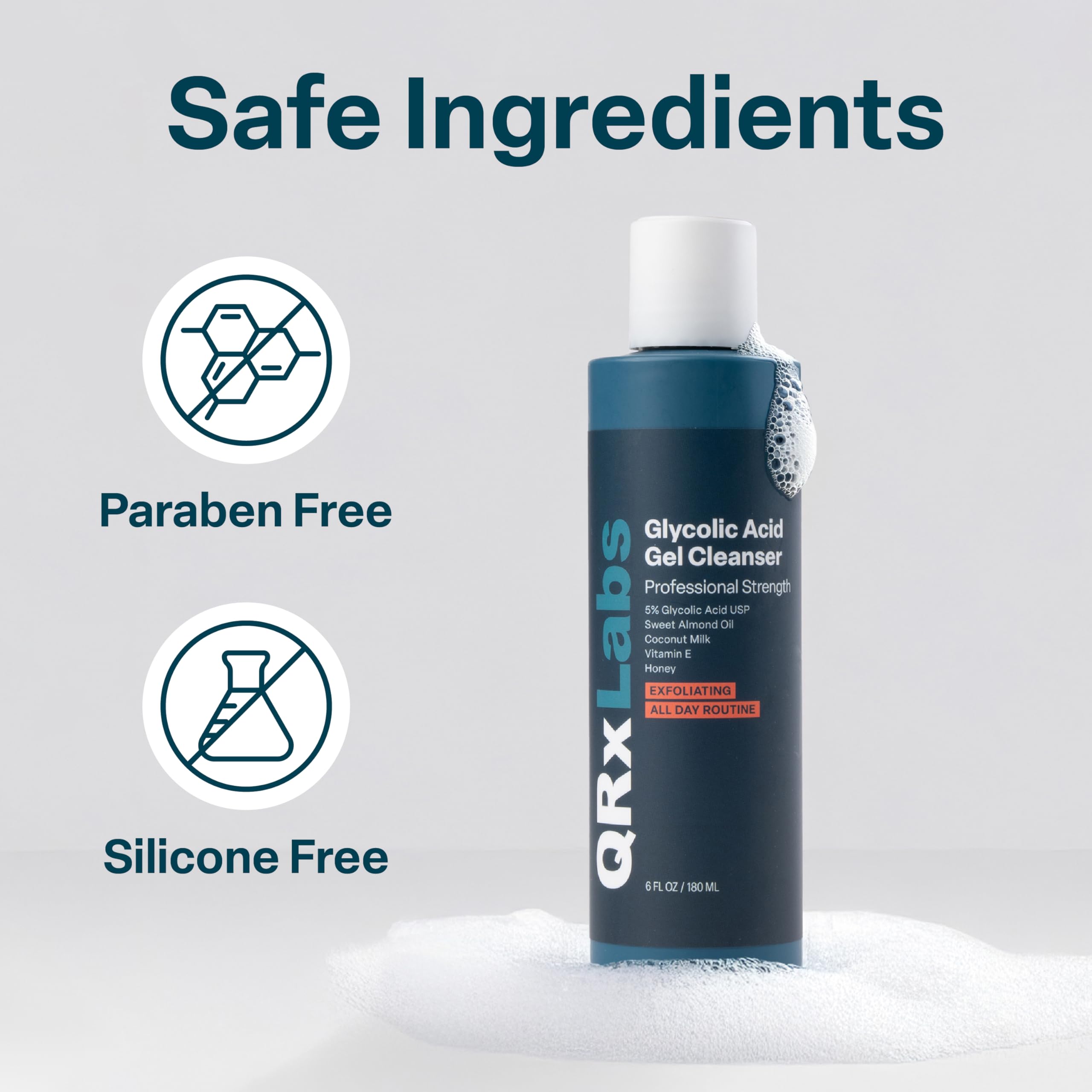 QRxLabs textura suave que espuma sin irritar.