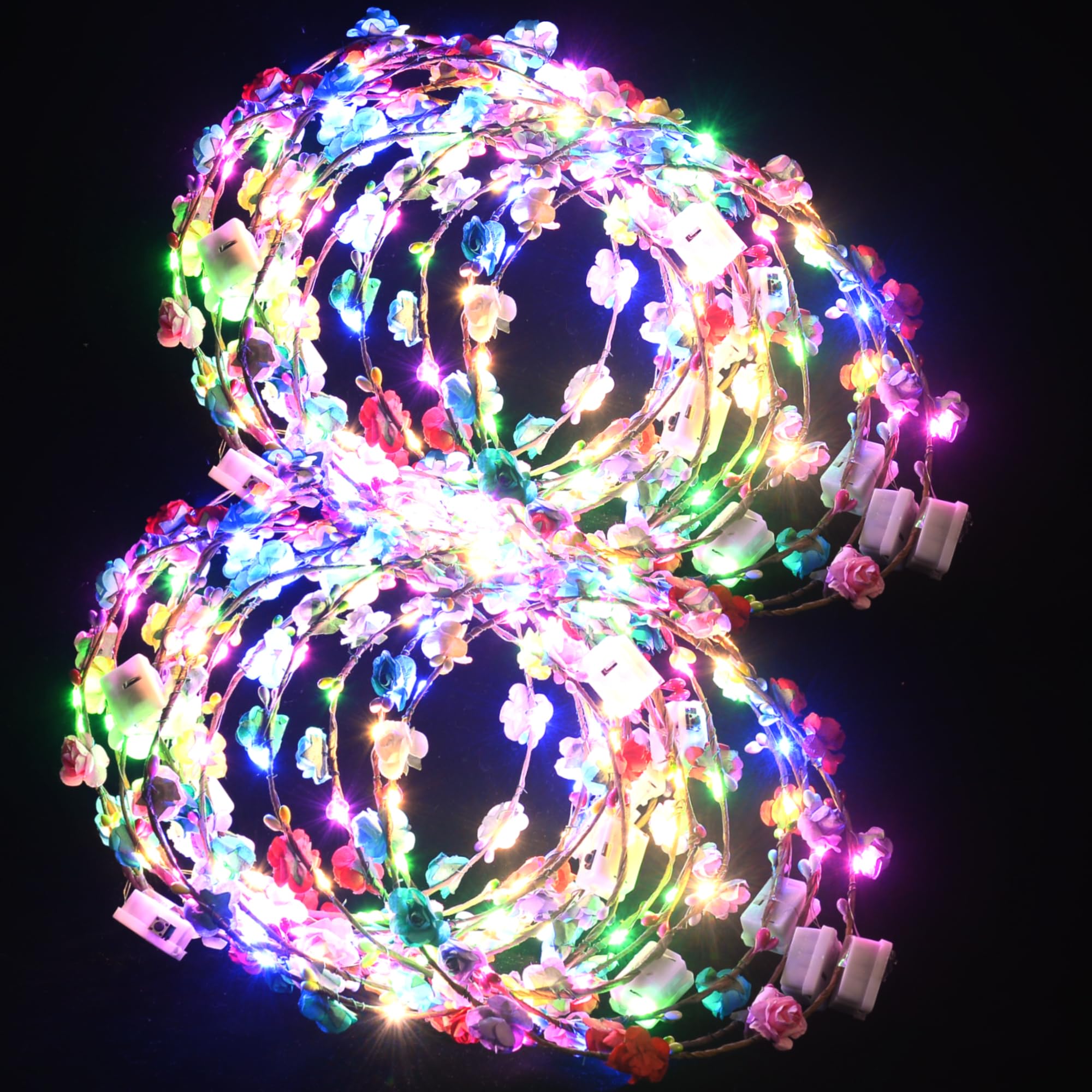 Corona LED con flores QSJQllo para fiestas, brillo festivo y cómodo ajuste.