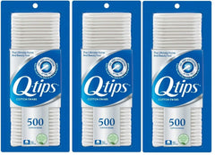 Q-tips cotton swabs box of three for gentle everyday cleaning tasks.