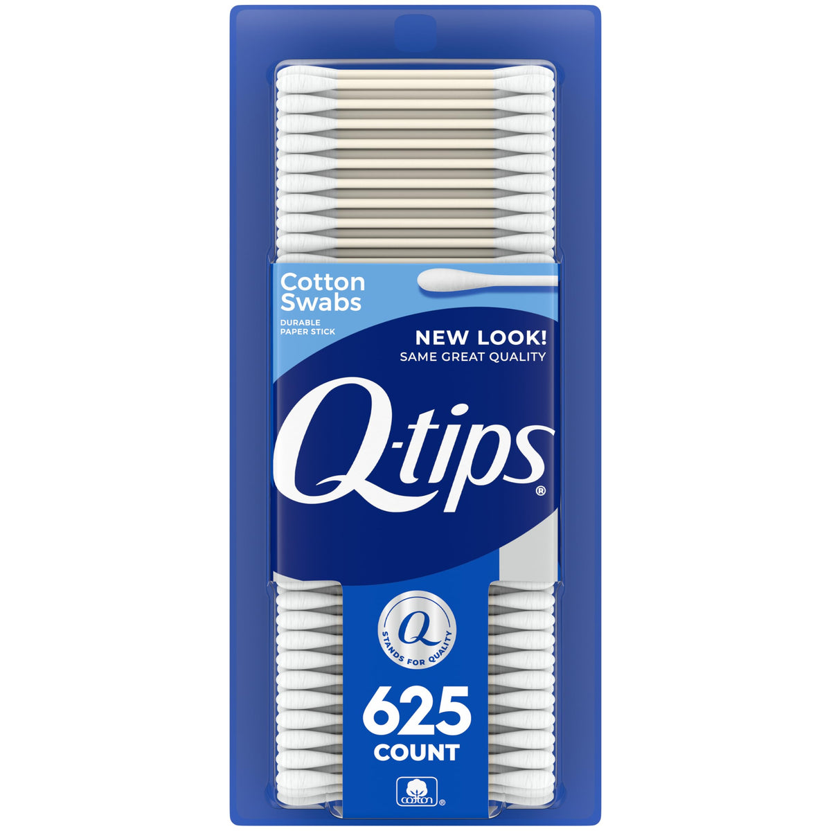 Q-tips cotton swabs packaging highlighting sustainable paper sticks