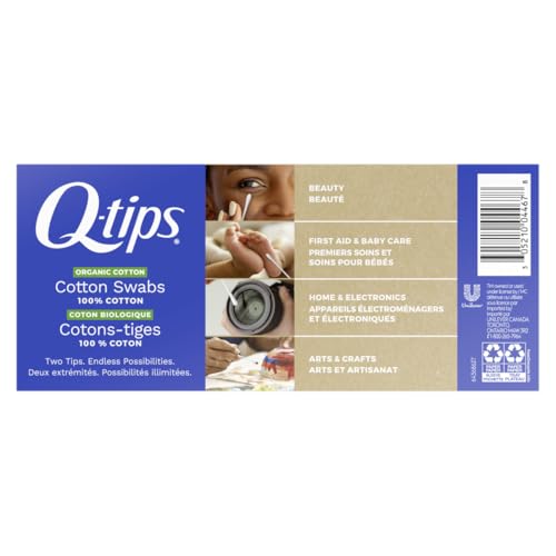 Q-tips Cotton Swabs tip close-up shows soft cotton tip for precise application
