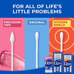 Q-Tips Hygiene Shield close-up highlighting germ-resistant cotton.