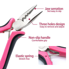 Quacc nano micro ring pliers with 3-hole setup for precise threading.