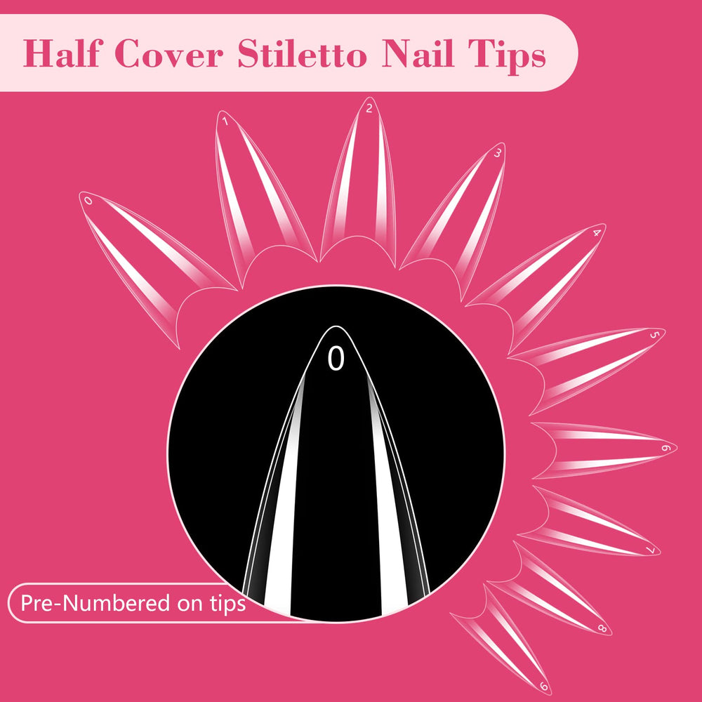 Quaferen 10 sizes stiletto tips labeled for easy selection.
