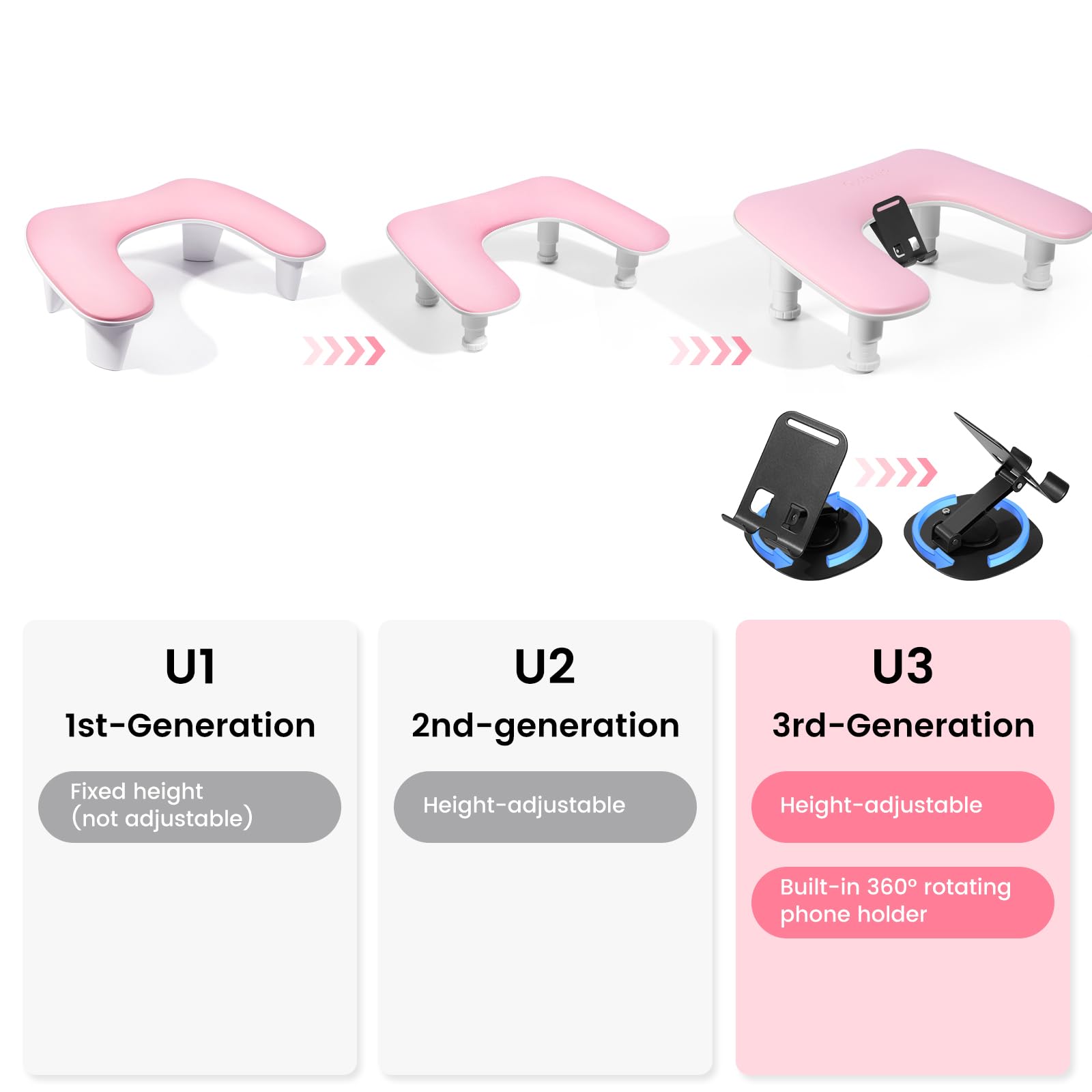 Quaferen arm rest height-adjustable legs ensure stable positioning during nail art