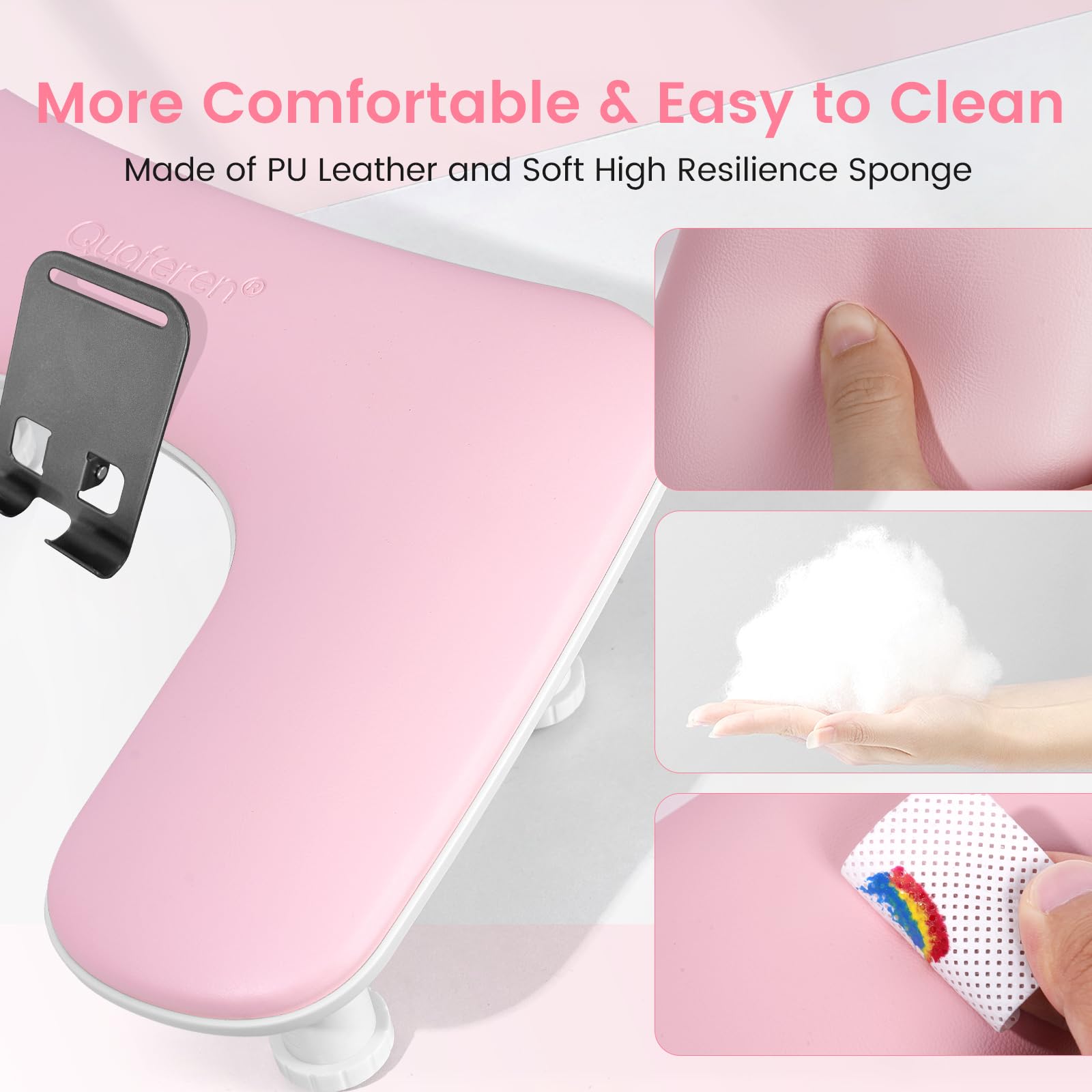 Quaferen arm rest PU leather surface resists sweat and adhesives and cleans easily