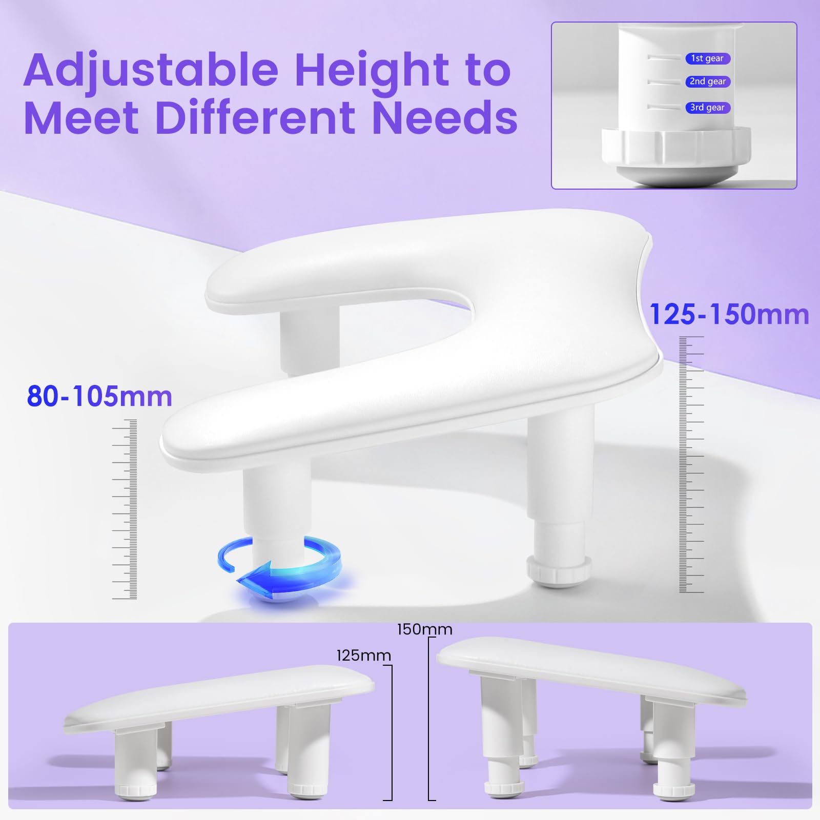 Quaferen big arm rest for nails adjustment-gear demonstrates three positions for tailored comfort