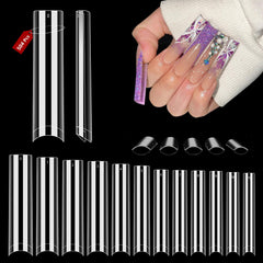 Quaferen clear square nail tips with flat no-C curve for a smooth fit.