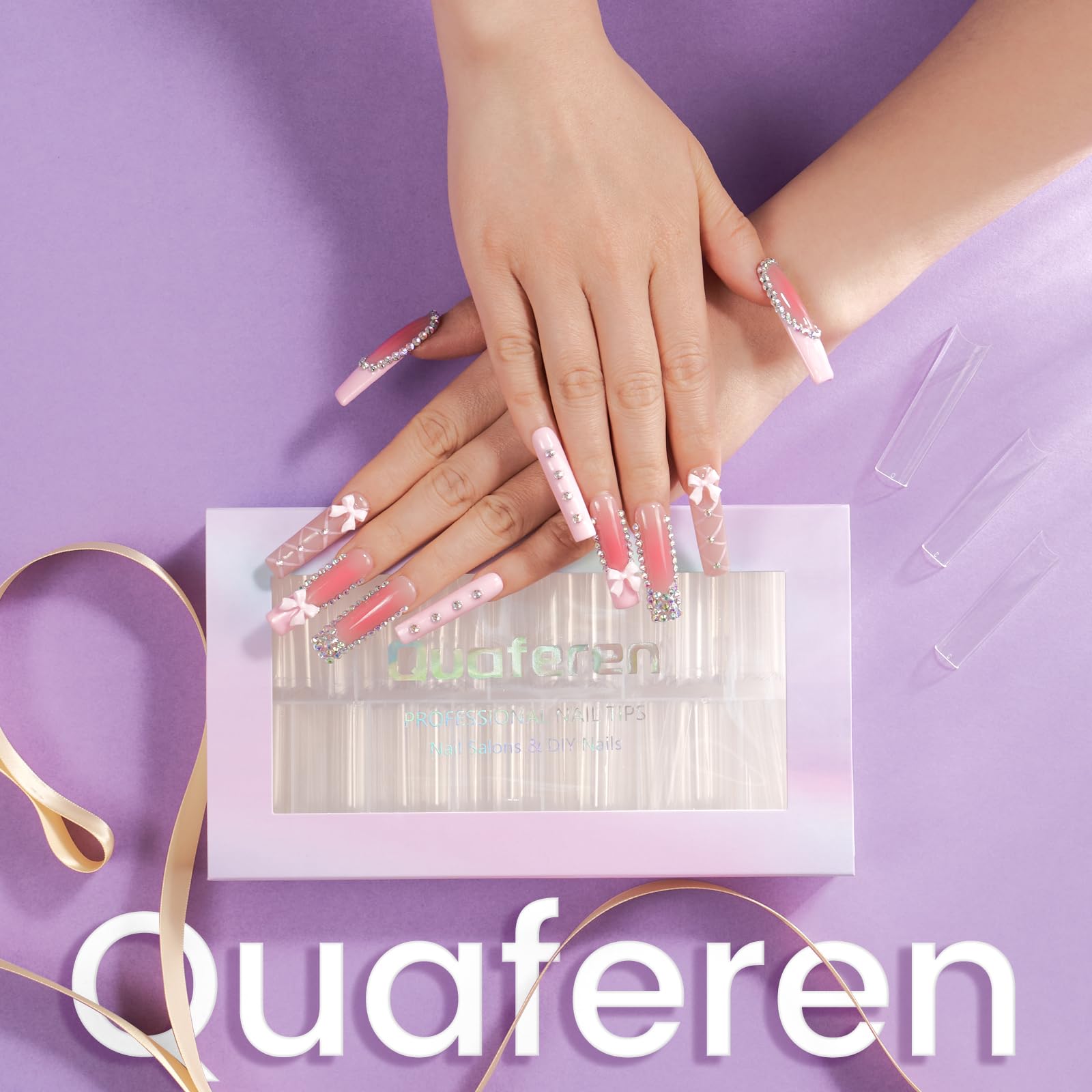Puntas Quaferen sin curva, fáciles de pegar para uñas duraderas.