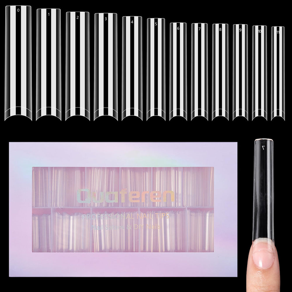 Puntas transparentes Quaferen 3XL, forma cuadrada larga, ideal para manicura llamativa.
