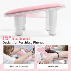 Quaferen U-shaped arm rest provides comfortable 15° angle for long sessions