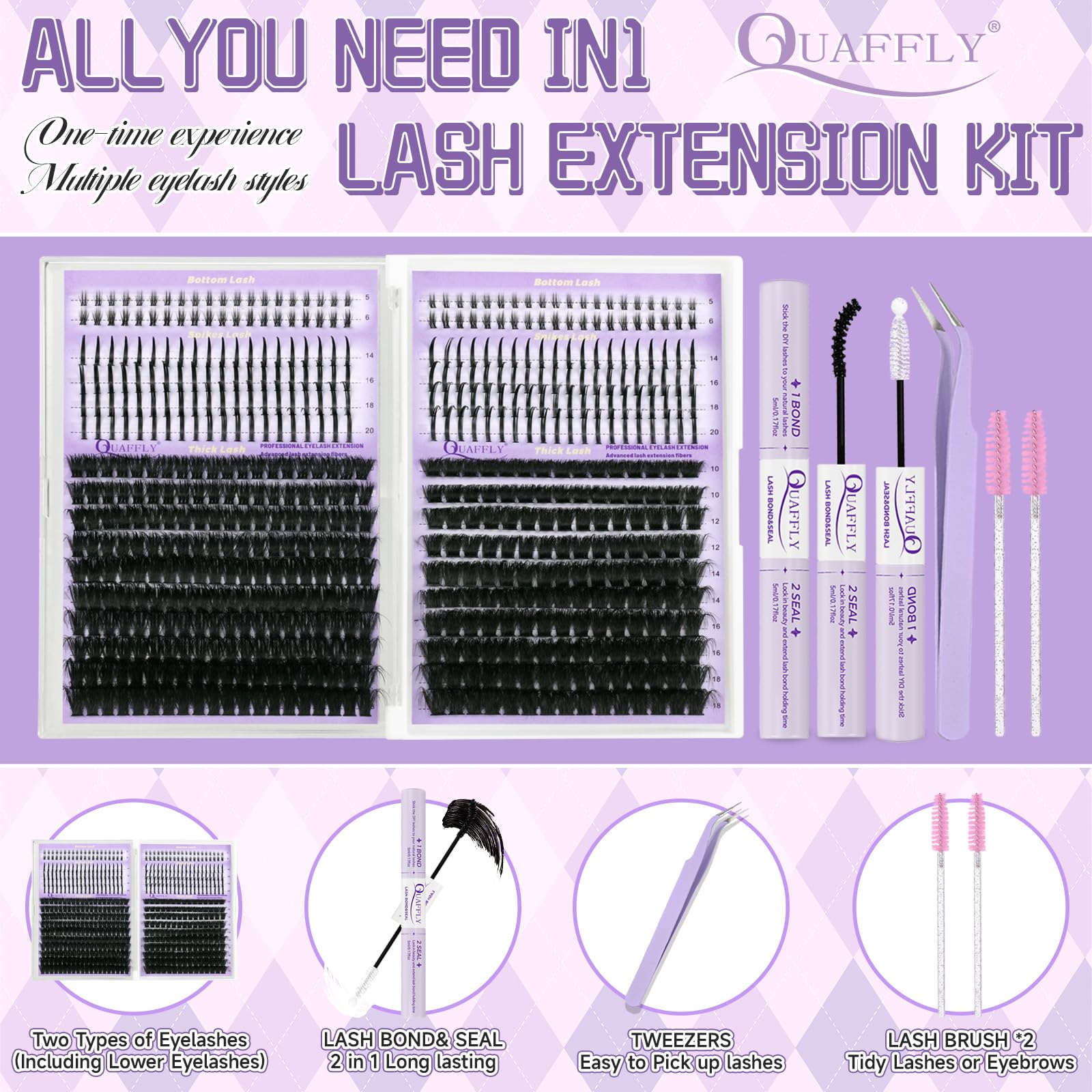 QUAFFLY DIY lash extension kit 150D lashes for fuller, layered looks.