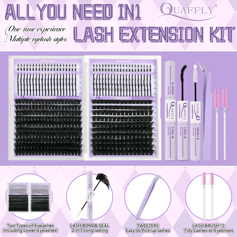 QUAFFLY DIY lash extension kit 150D lashes for fuller, layered looks.