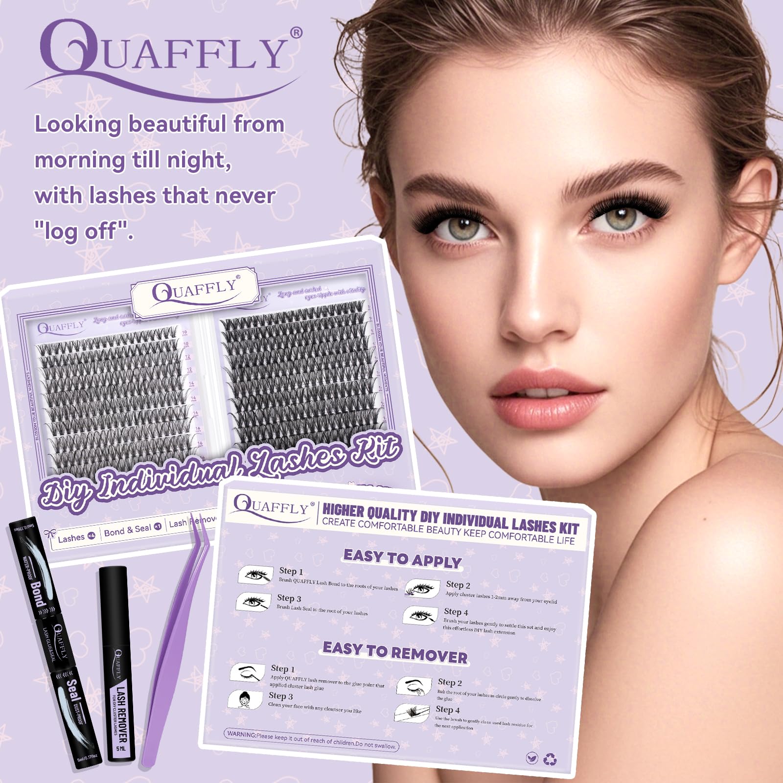 QUAFFLY Lash Extension Kit glue bottle emphasizes reliable bonding