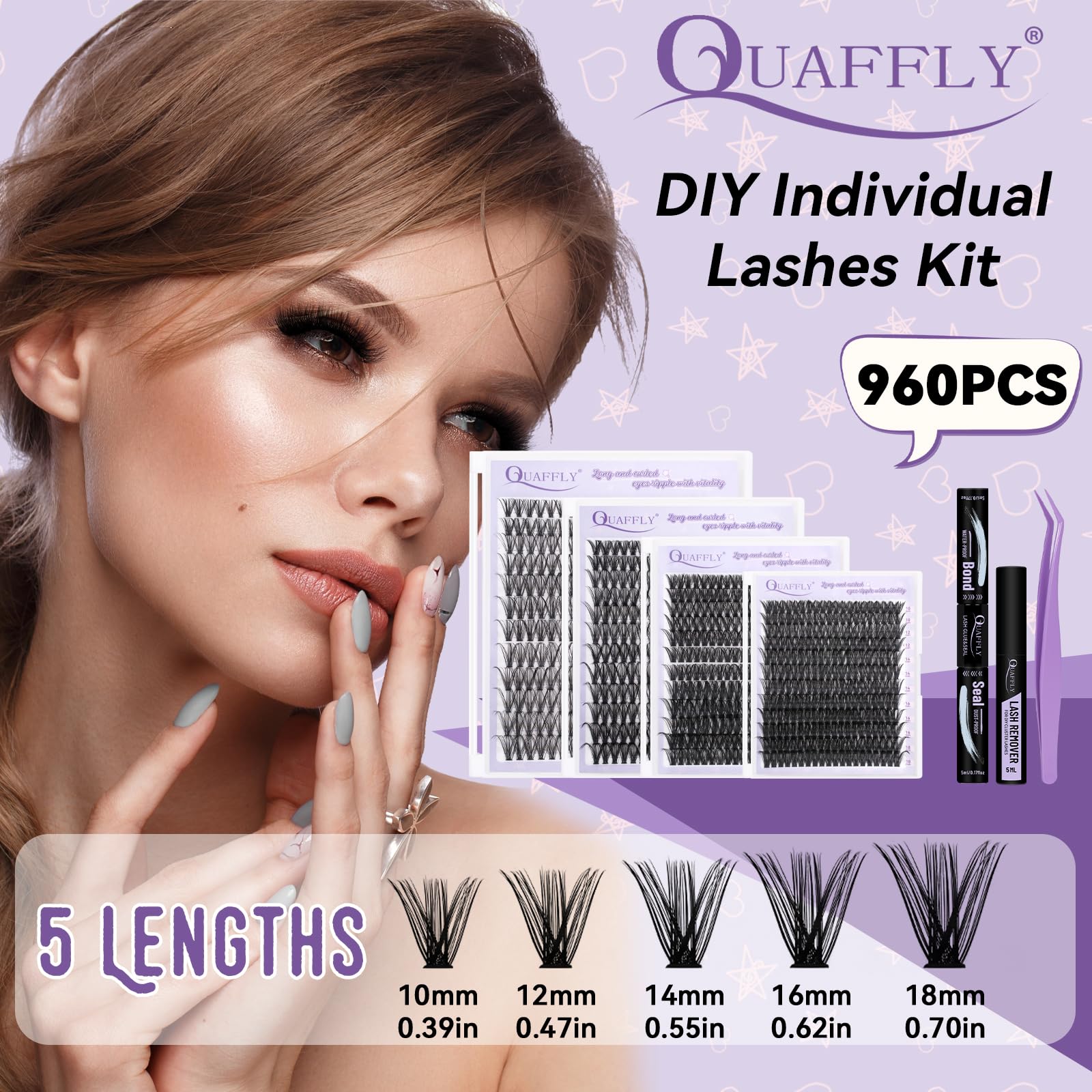 QUAFFLY Lash Extension Kit tweezers closeup highlights precise placement tool