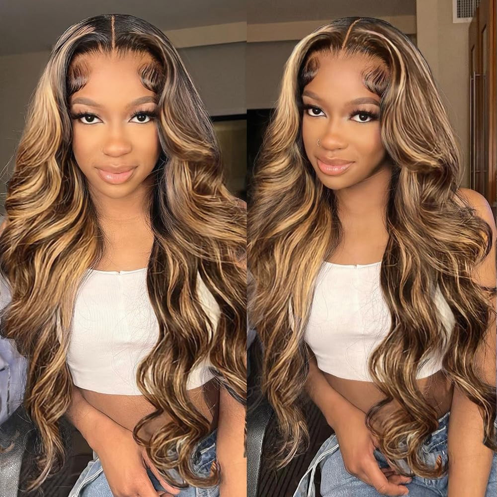 Quandian 28 inch ombre lace front wig with honey blonde for daily wear