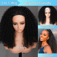 QUANDIAN Kinky Curly Half Wig 20-Inch side view highlights volume and versatility.