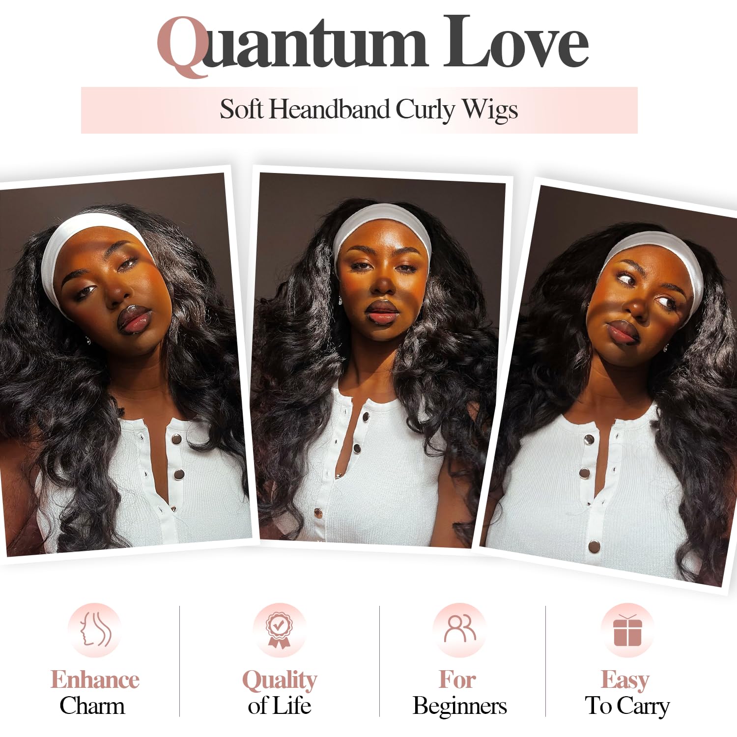 Quantum Love Yaki Curly Headband Wig back view with secure fit.