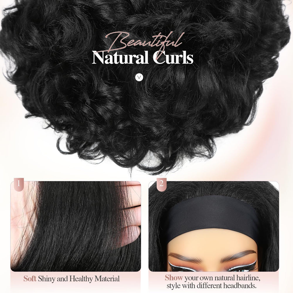 Quantum Love Yaki Curly Headband Wig ponytail style ready.