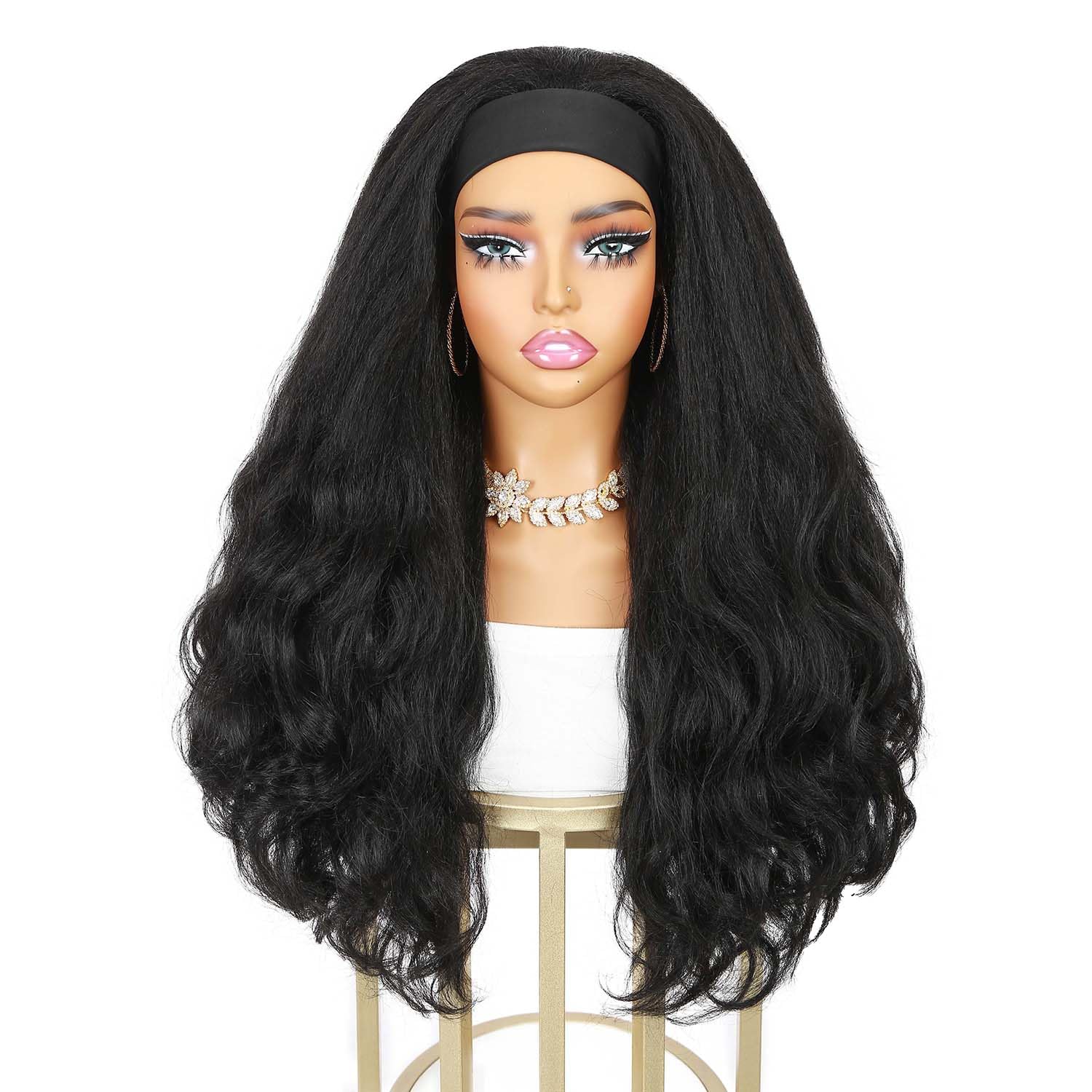 Quantum Love Yaki Curly Headband Wig side view showing realistic texture.