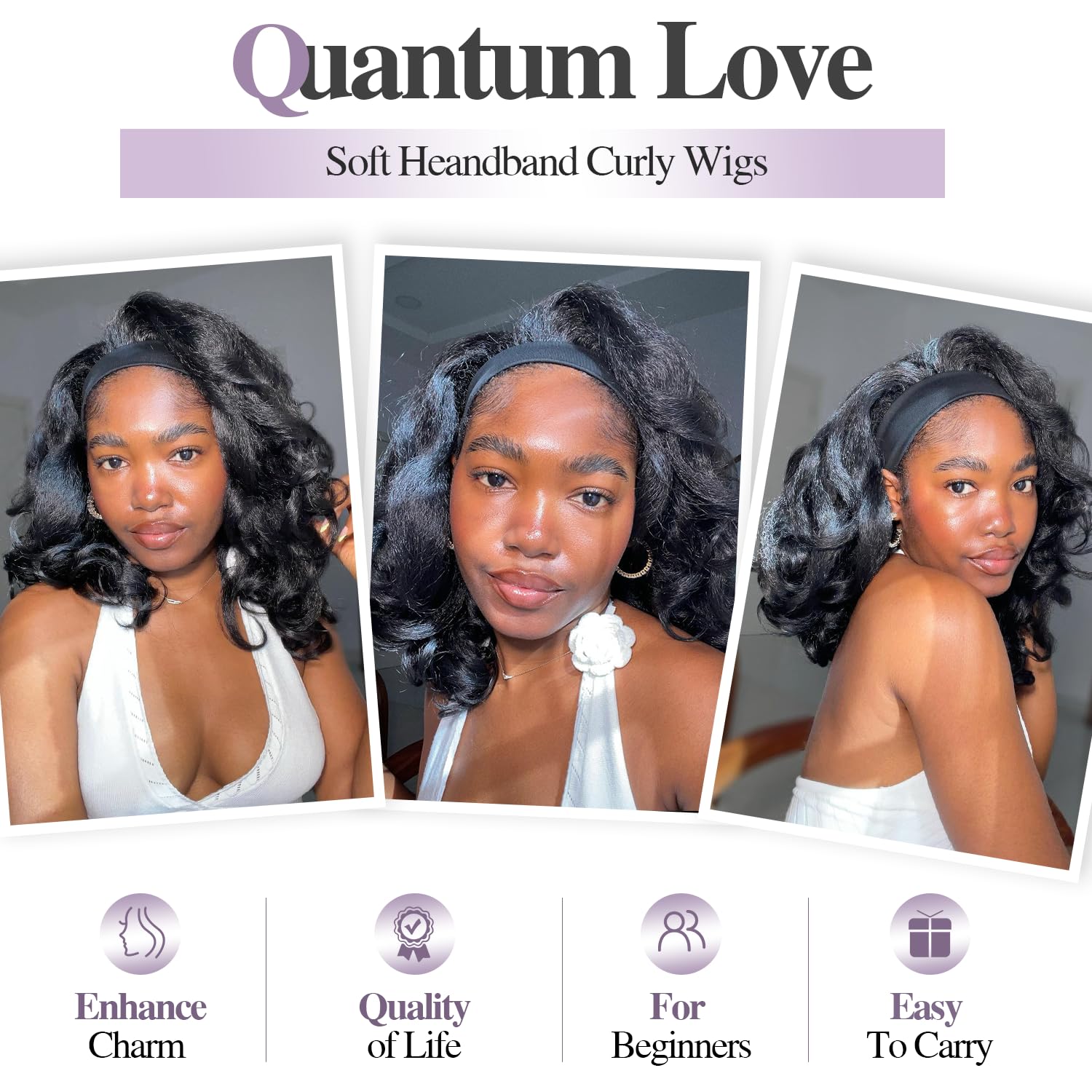 Quantum Love Yaki Curly Headband Wig realistic curls without lace