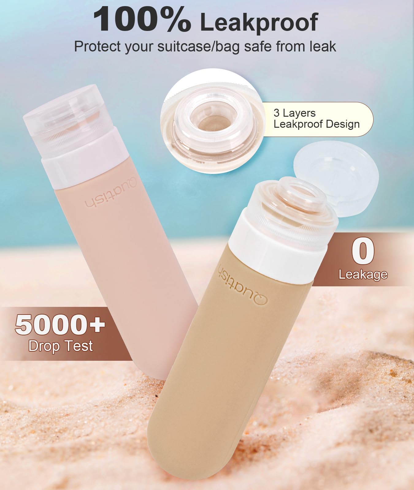 Quatish brown silicone bottles set, easy to refill.