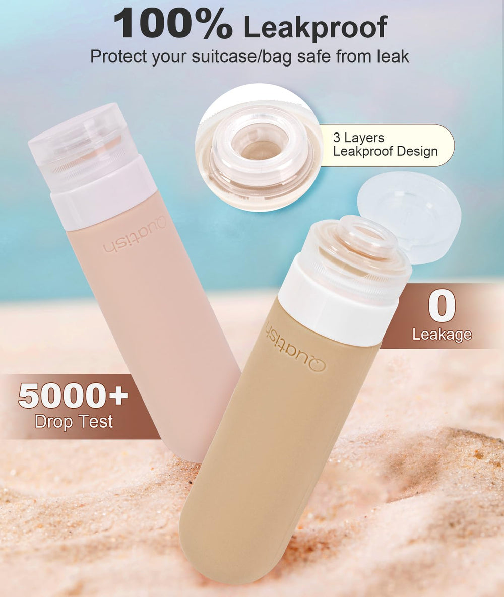 Quatish brown silicone bottles set, easy to refill.