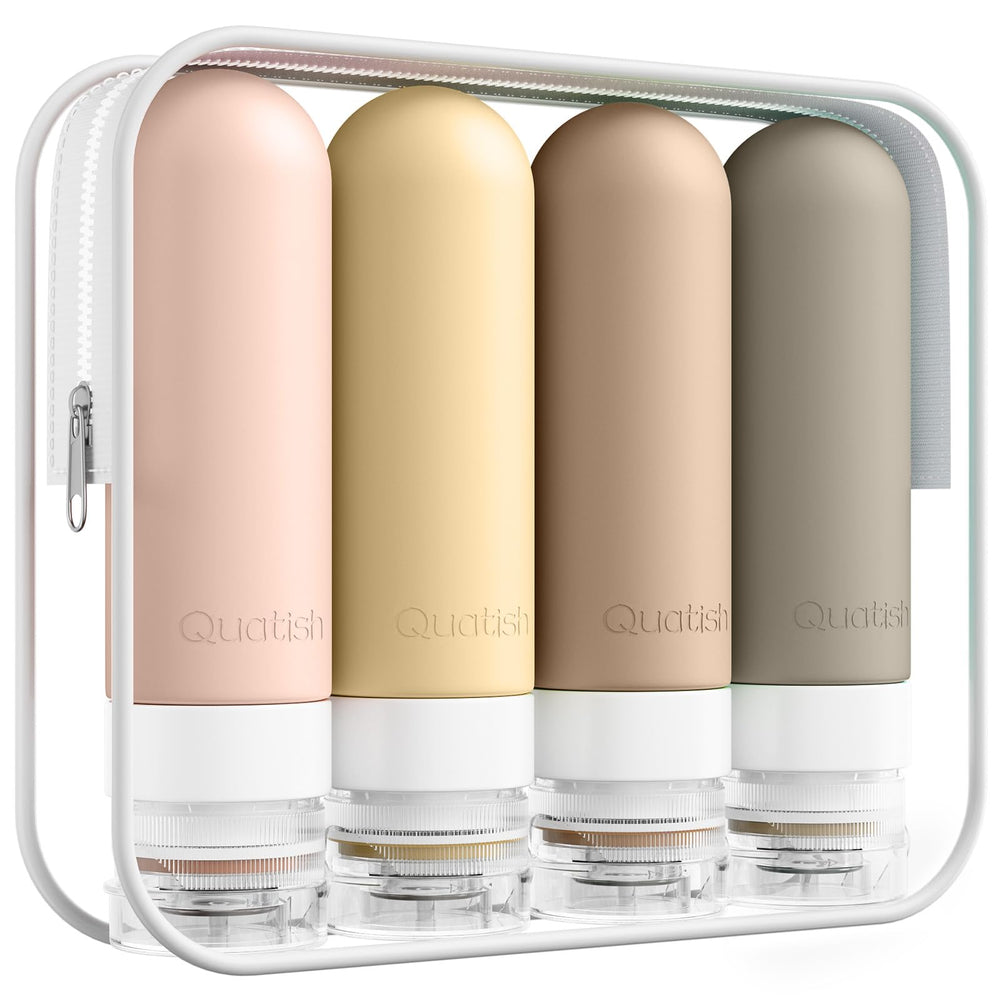 Quatish travel bottle with leakproof lid keeps liquids secure on the go.
