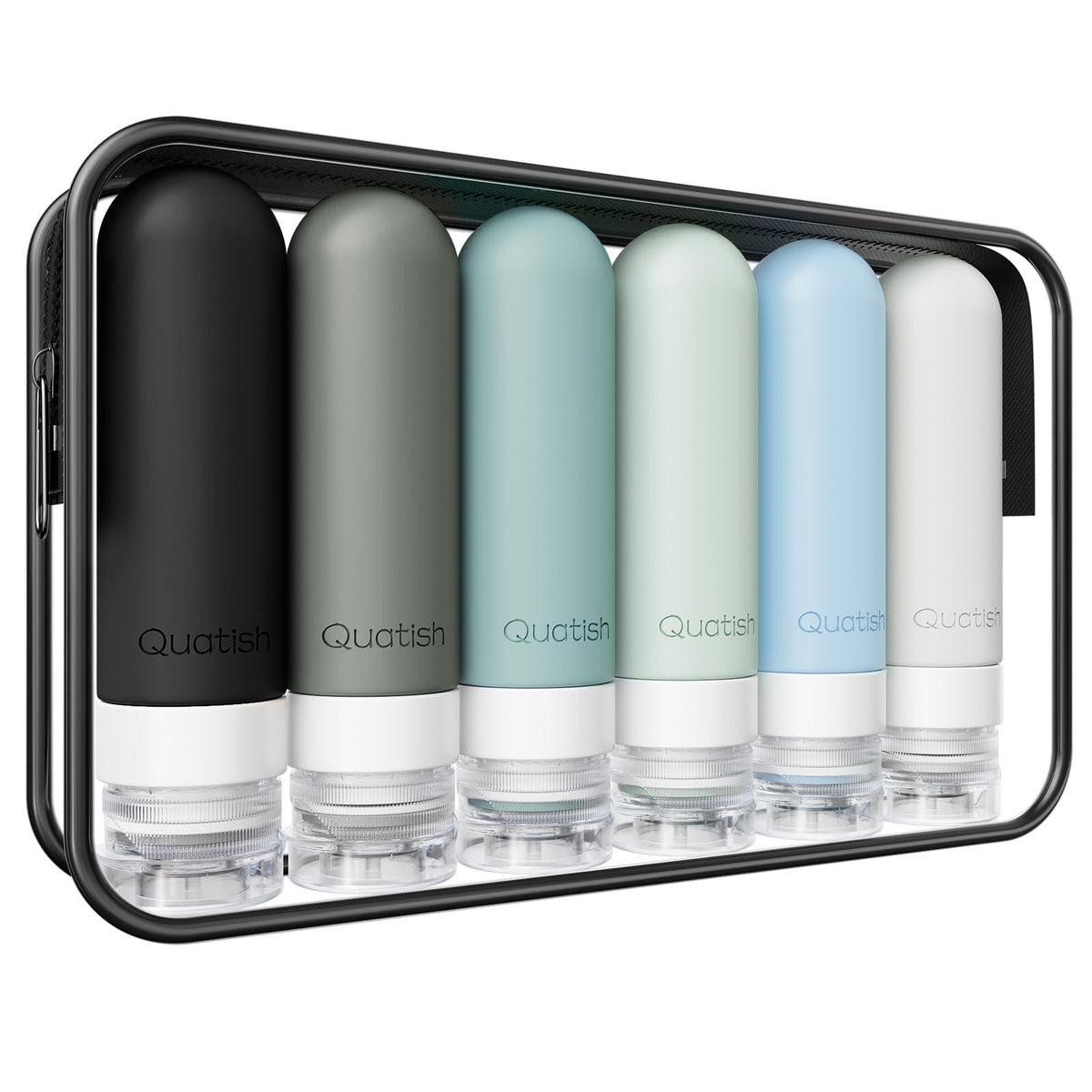 Quatish travel bottles six-pack with leakproof design for secure luggage