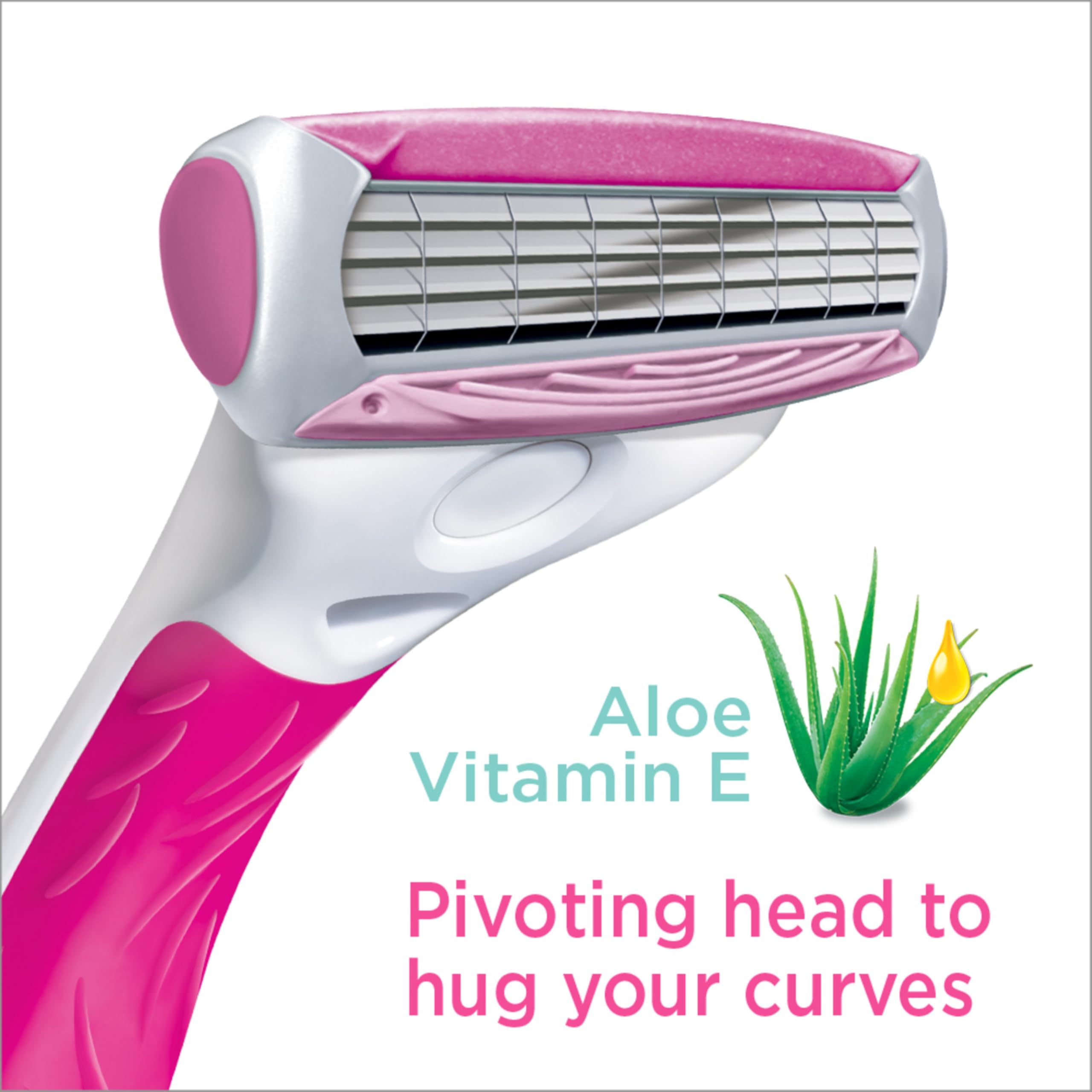 Four-blade head on Quattro for Women glides along curves for a close shave.